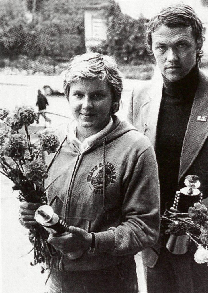 1980 olimpinių žaidynių Maskvoje plaukimo čempionė L. Kačiušytė su treneriu A. Gražiūnu